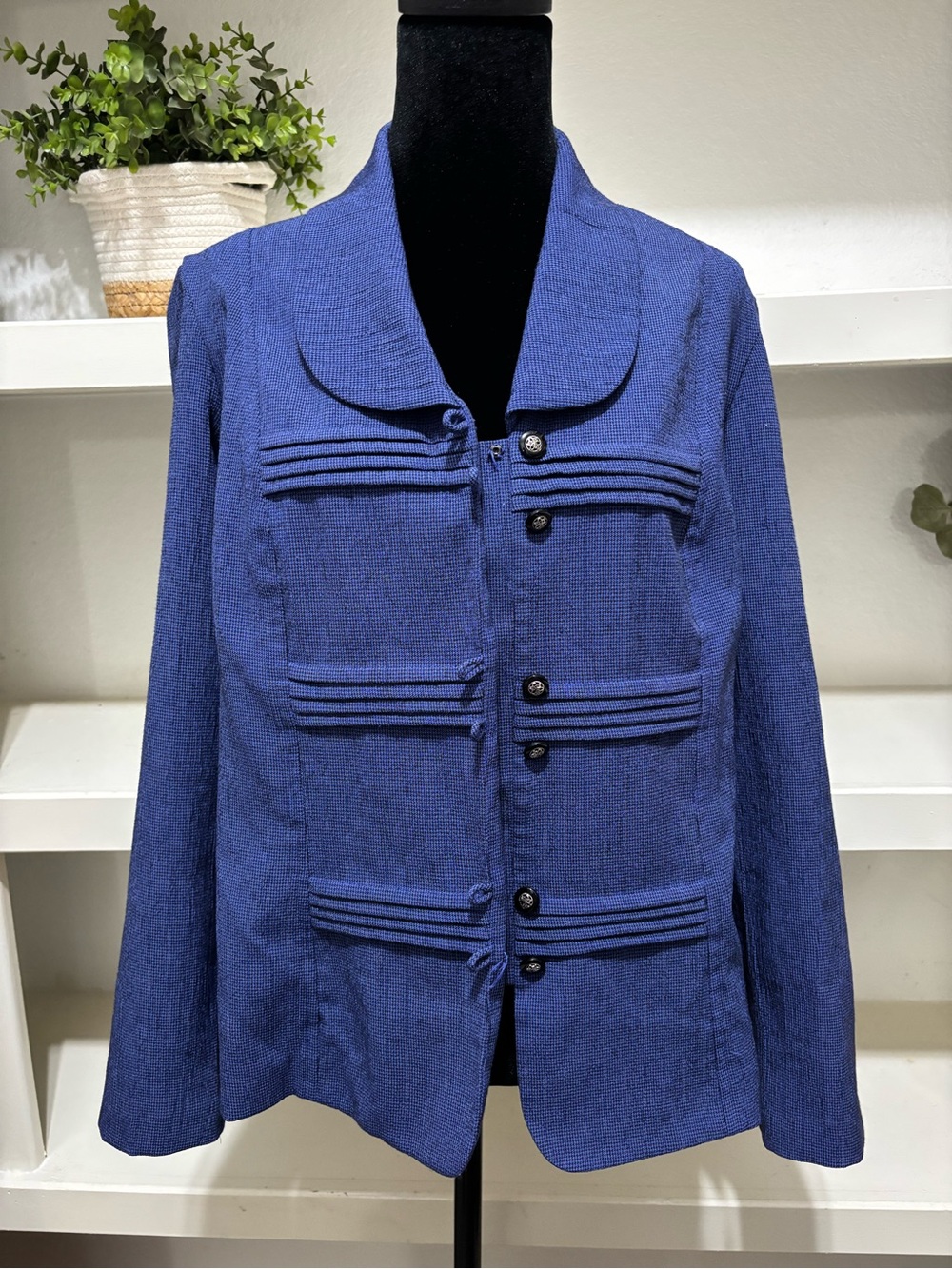 Blue Women's Textured Button Jacket
